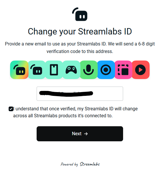 Streamlabs ID field to enter a new email address